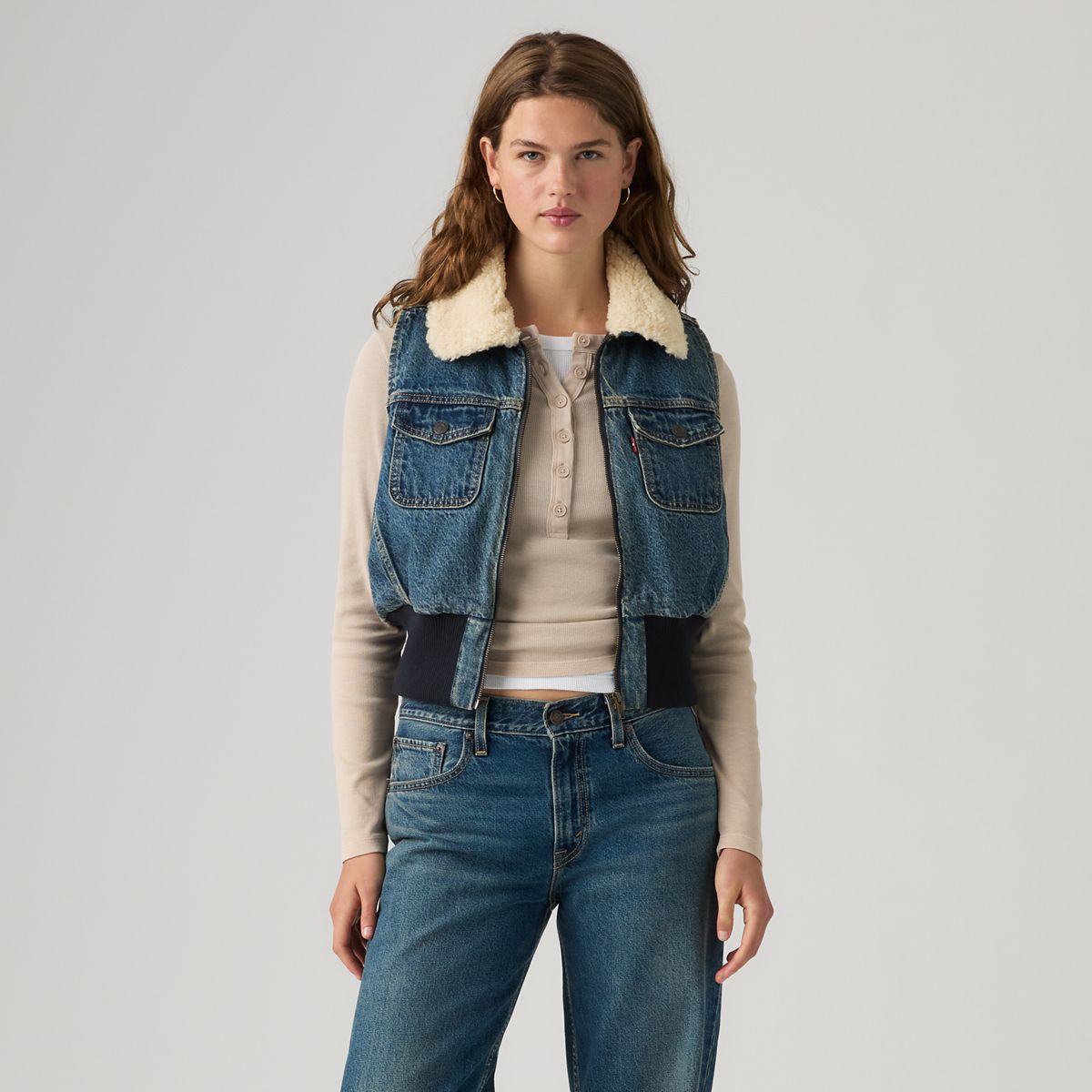Tiny Sherpa Vest — Rescued City Vest - Medium Wash