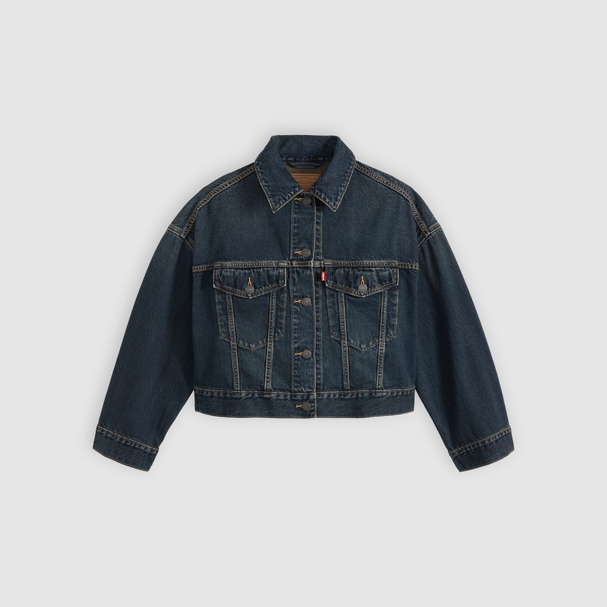 Loose Cropped Trucker Jacket — High Vibration Trucker - Dark Wash