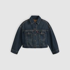 Loose Cropped Trucker Jacket — High Vibration Trucker - Dark Wash 6