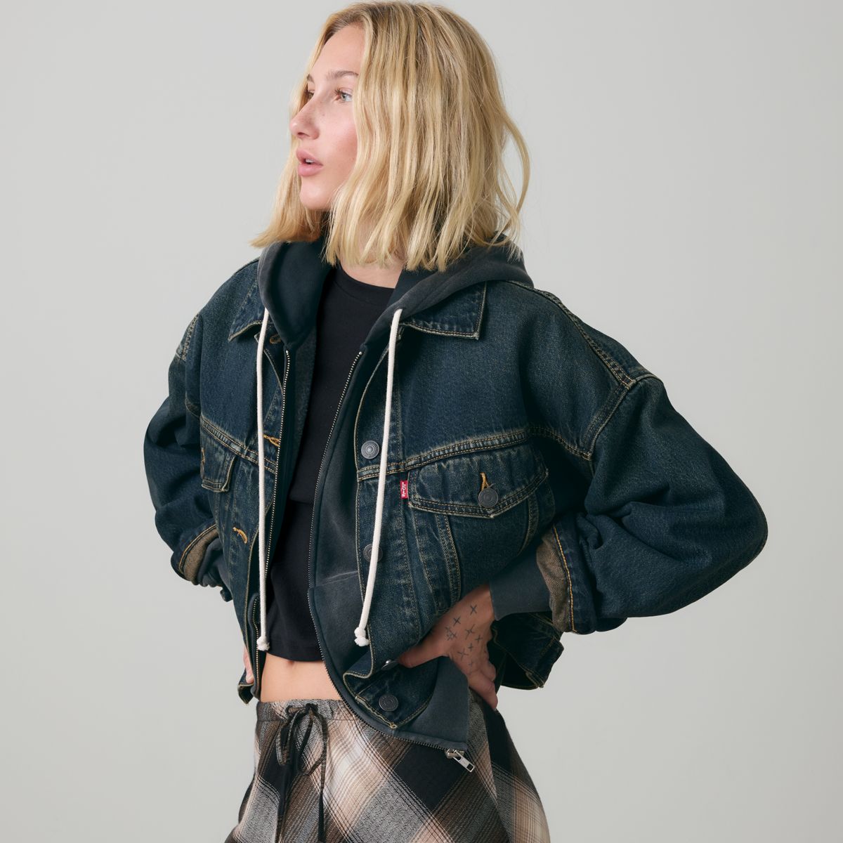 Loose Cropped Trucker Jacket — High Vibration Trucker - Dark Wash