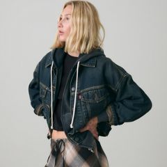 Loose Cropped Trucker Jacket — High Vibration Trucker - Dark Wash 3
