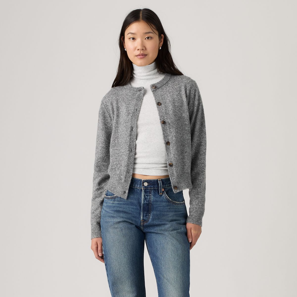 Claire Cardigan — Dark Heather Gray - White
