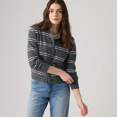 Claire Cardigan — Devin Stripe Heather Grey - Grey 1