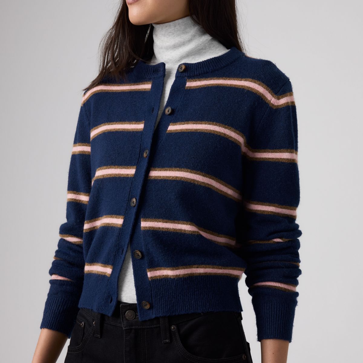 Claire Cardigan — Devin Stripe Navy Blazer - Blue