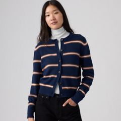 Claire Cardigan — Devin Stripe Navy Blazer - Blue 1
