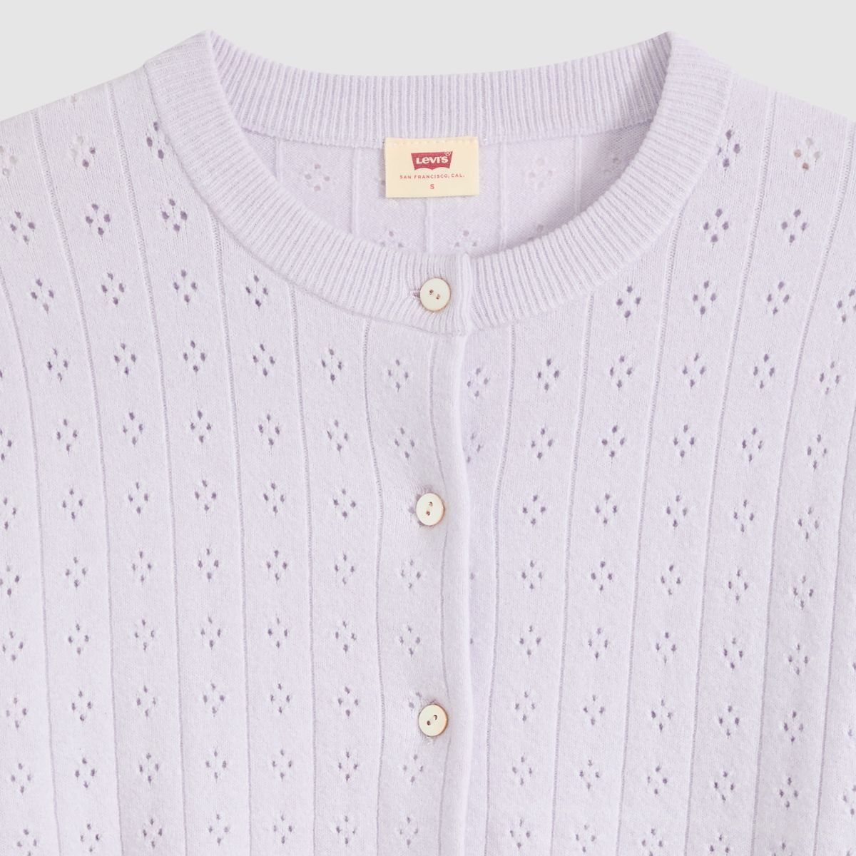 Supersoft Pointelle Crewneck Cardigan — Lavender Blue - Blue