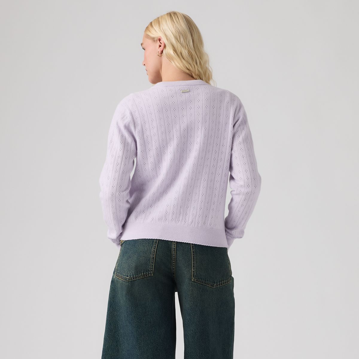 Supersoft Pointelle Crewneck Cardigan — Lavender Blue - Blue