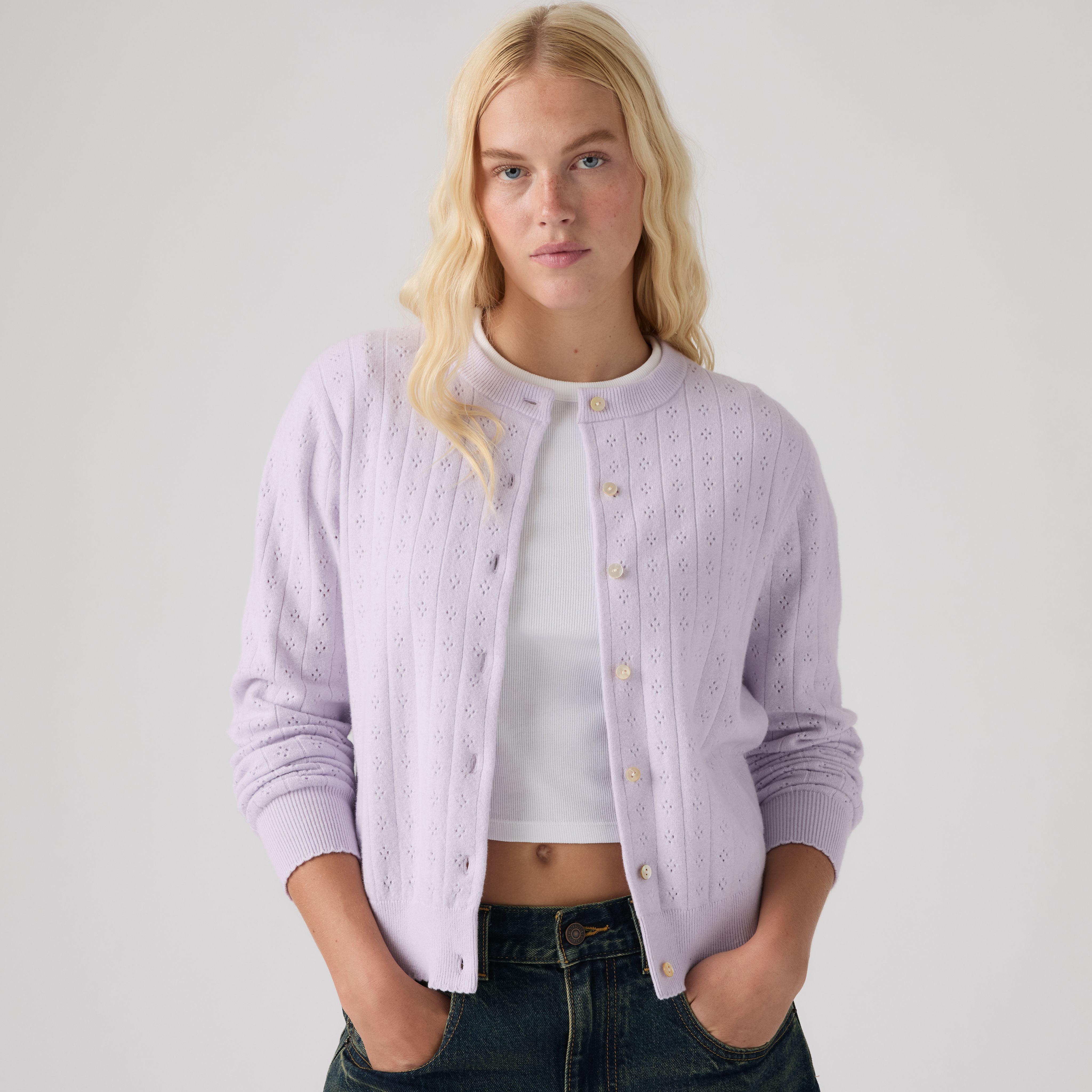 Supersoft Pointelle Crewneck Cardigan 1