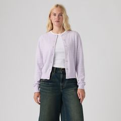 Supersoft Pointelle Crewneck Cardigan — Lavender Blue - Blue 3