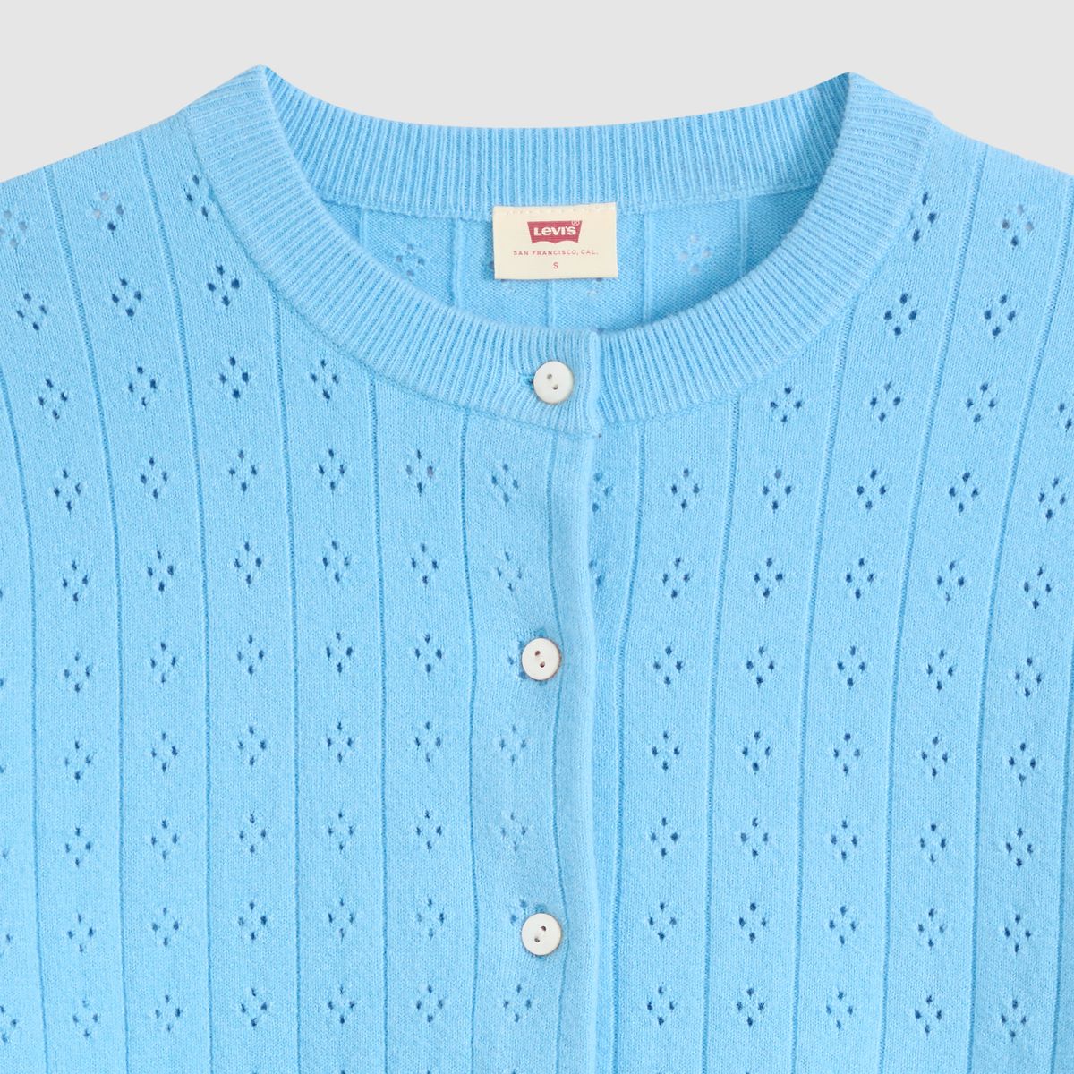 Supersoft Pointelle Crewneck Cardigan — Alaskan Blue - Blue
