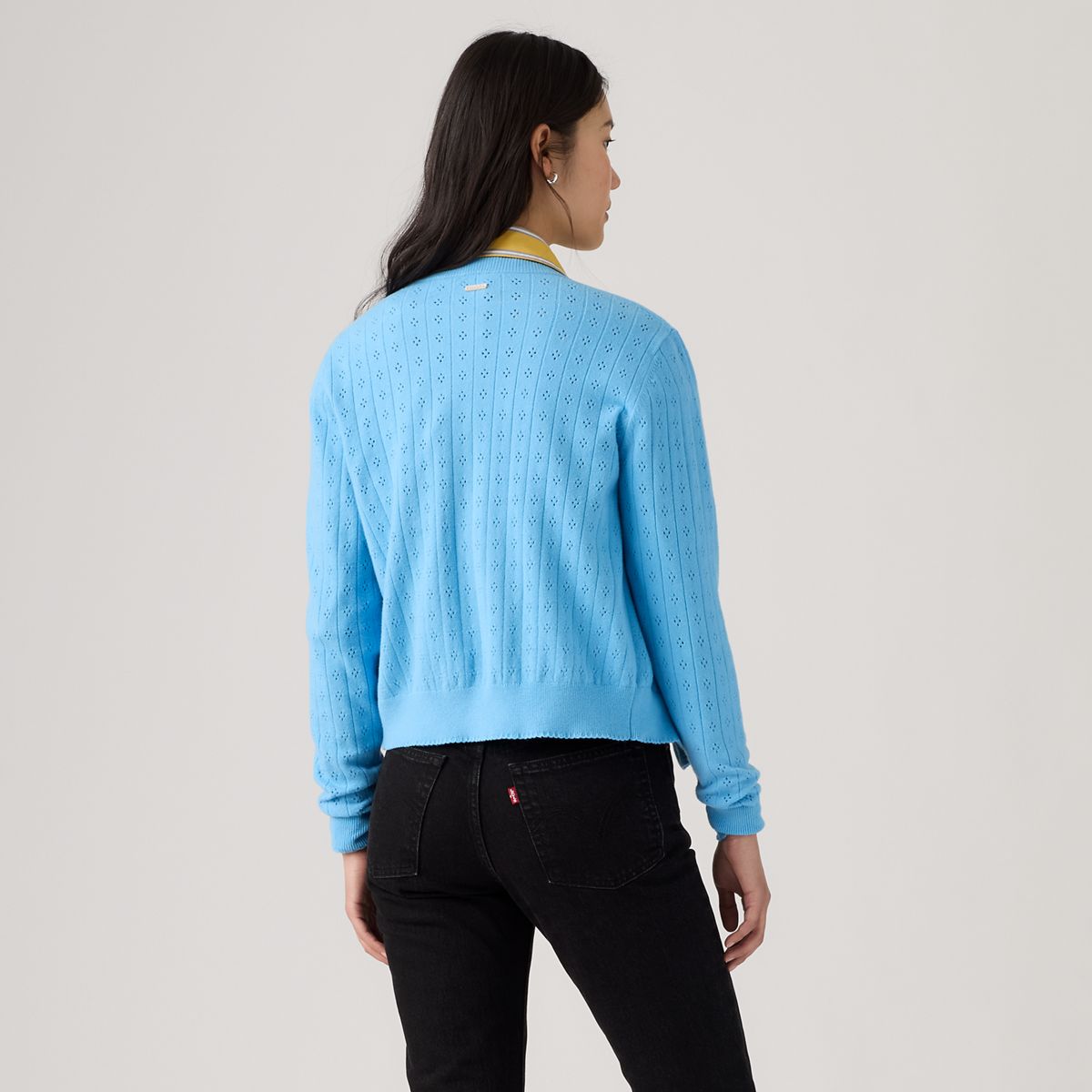 Supersoft Pointelle Crewneck Cardigan — Alaskan Blue - Blue