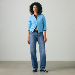 Supersoft Pointelle Crewneck Cardigan — Alaskan Blue - Blue 1