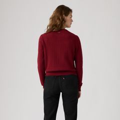 Supersoft Pointelle Crewneck Cardigan — Warm Cabernet - Red 4