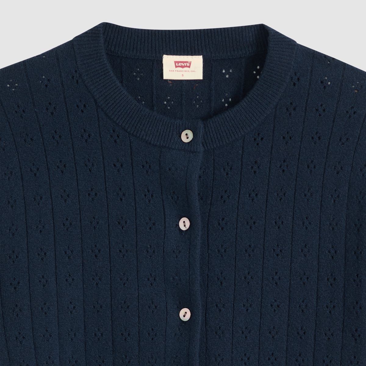 Supersoft Pointelle Crewneck Cardigan — Navy Blazer - Blue
