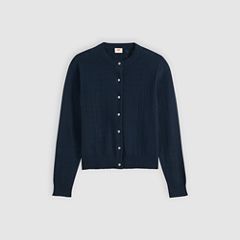 Supersoft Pointelle Crewneck Cardigan — Navy Blazer - Blue 5