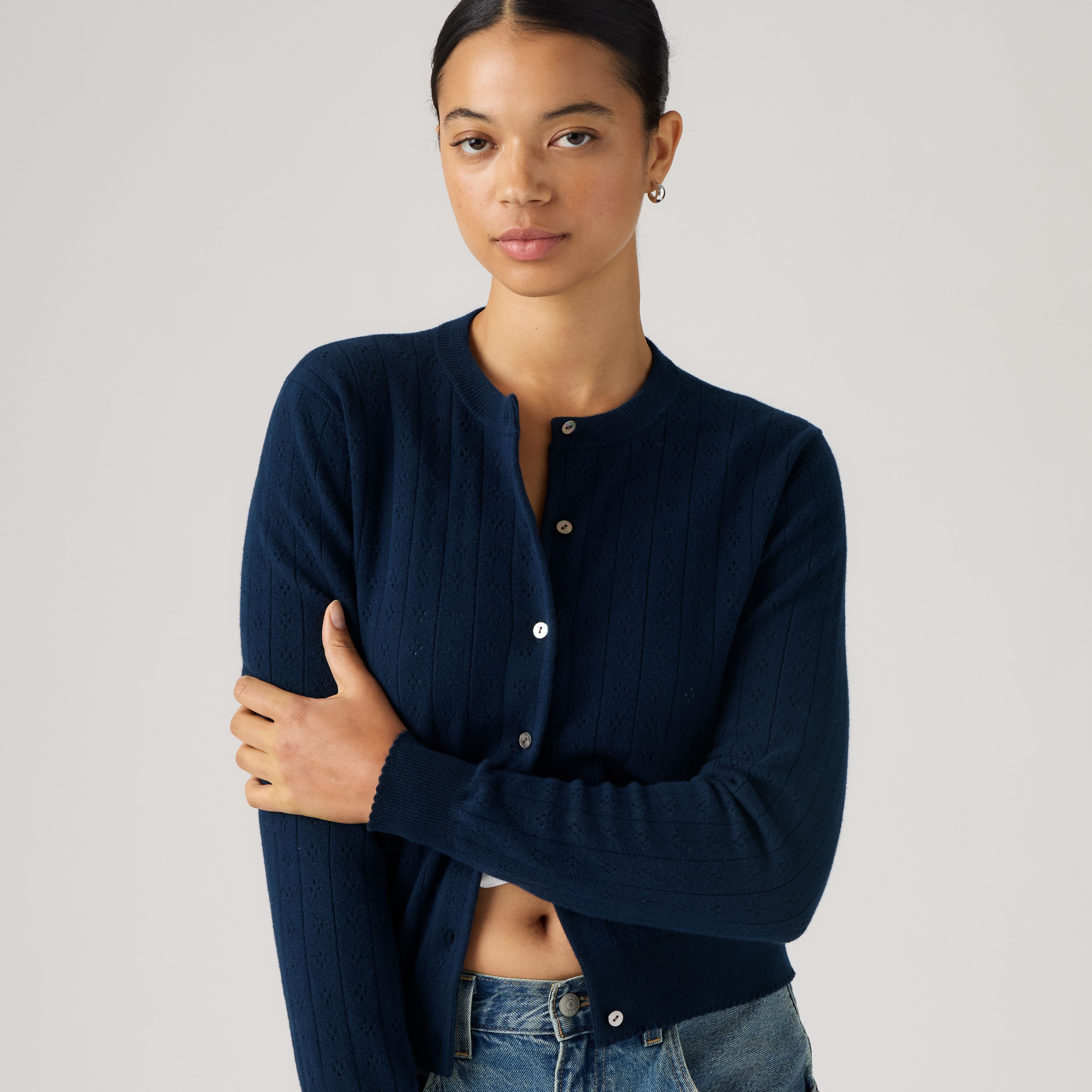 Supersoft Pointelle Crewneck Cardigan 1