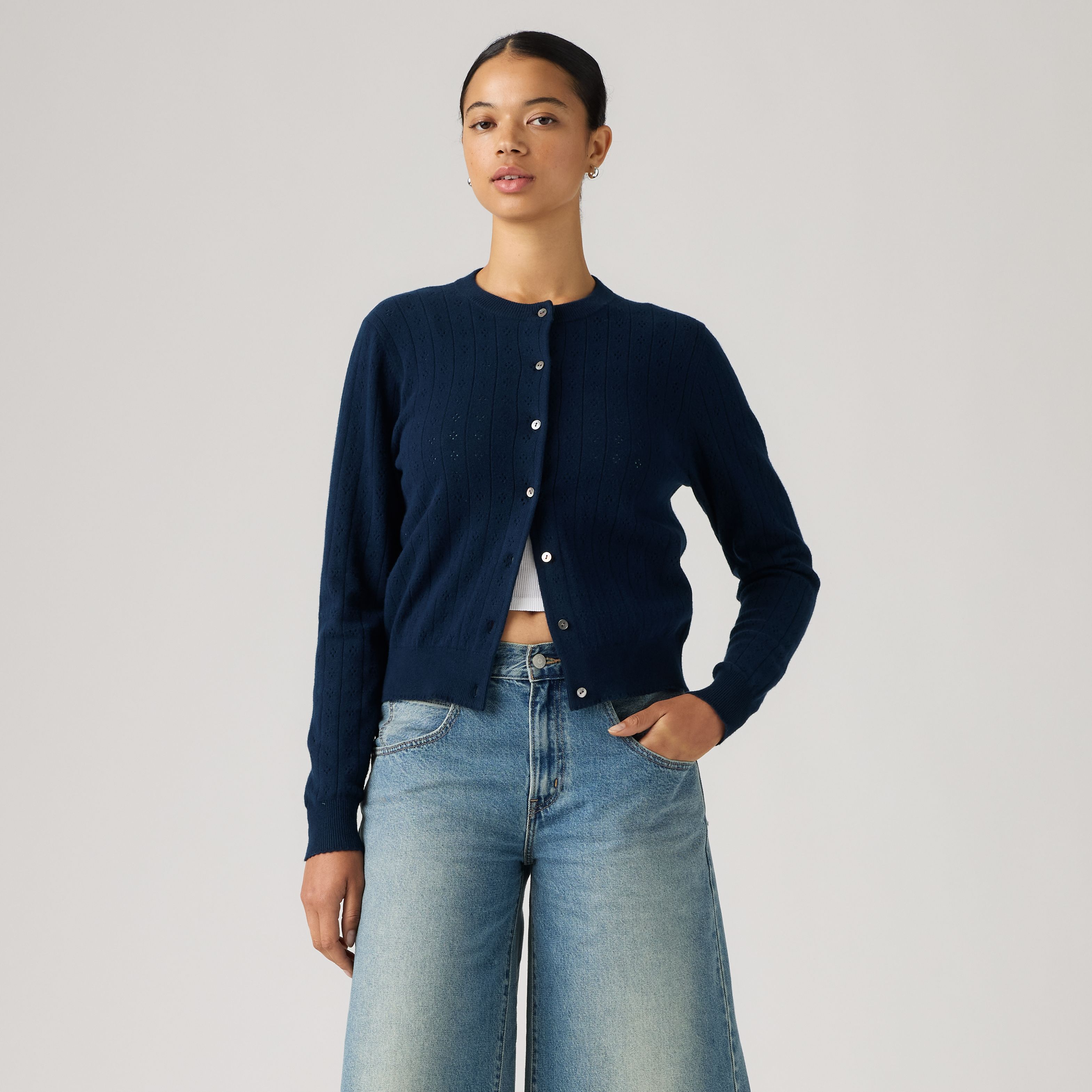 Supersoft Pointelle Crewneck Cardigan 3