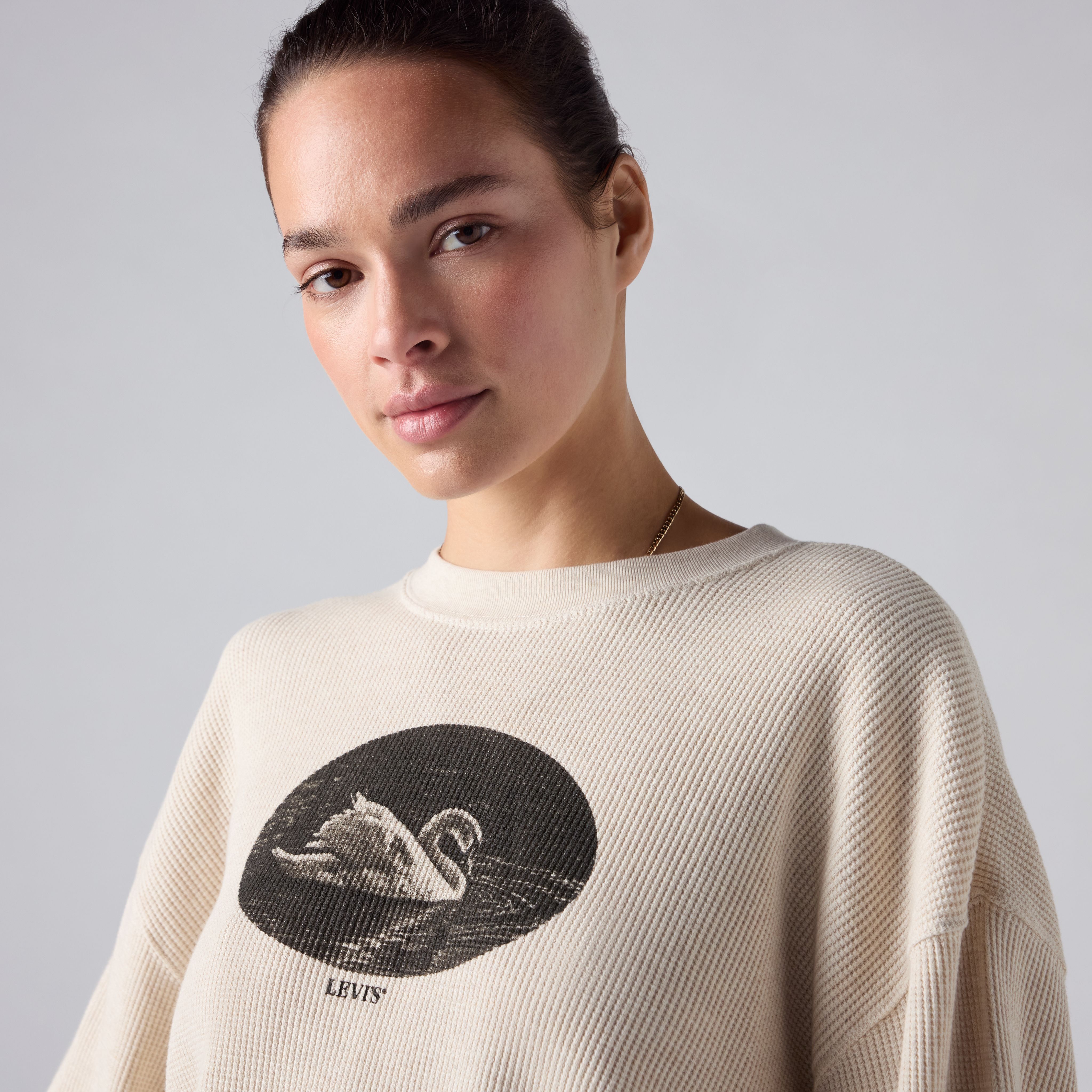 Graphic Relaxed Waffle Long-Sleeve Crewneck Top 2