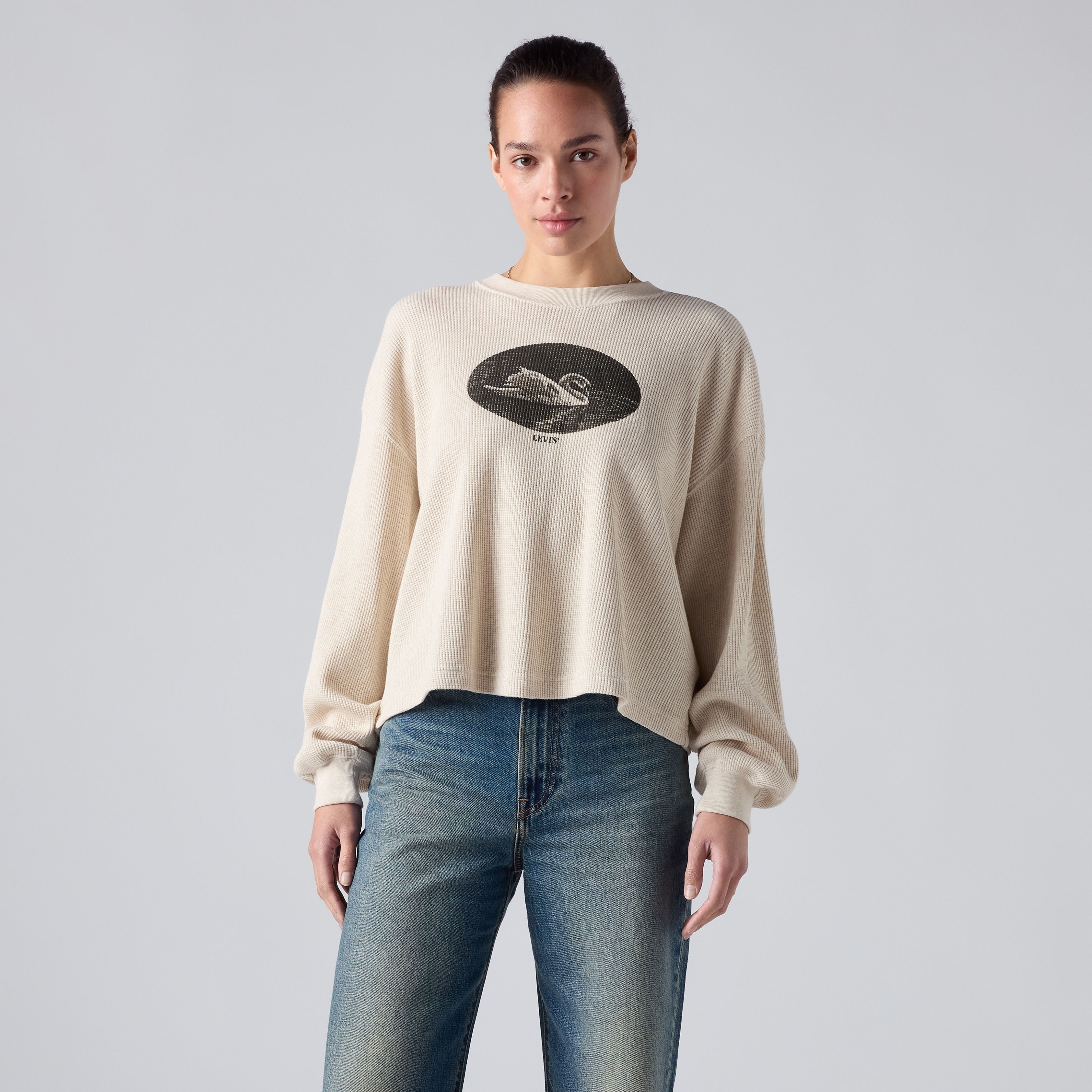 Graphic Relaxed Waffle Long-Sleeve Crewneck Top 3