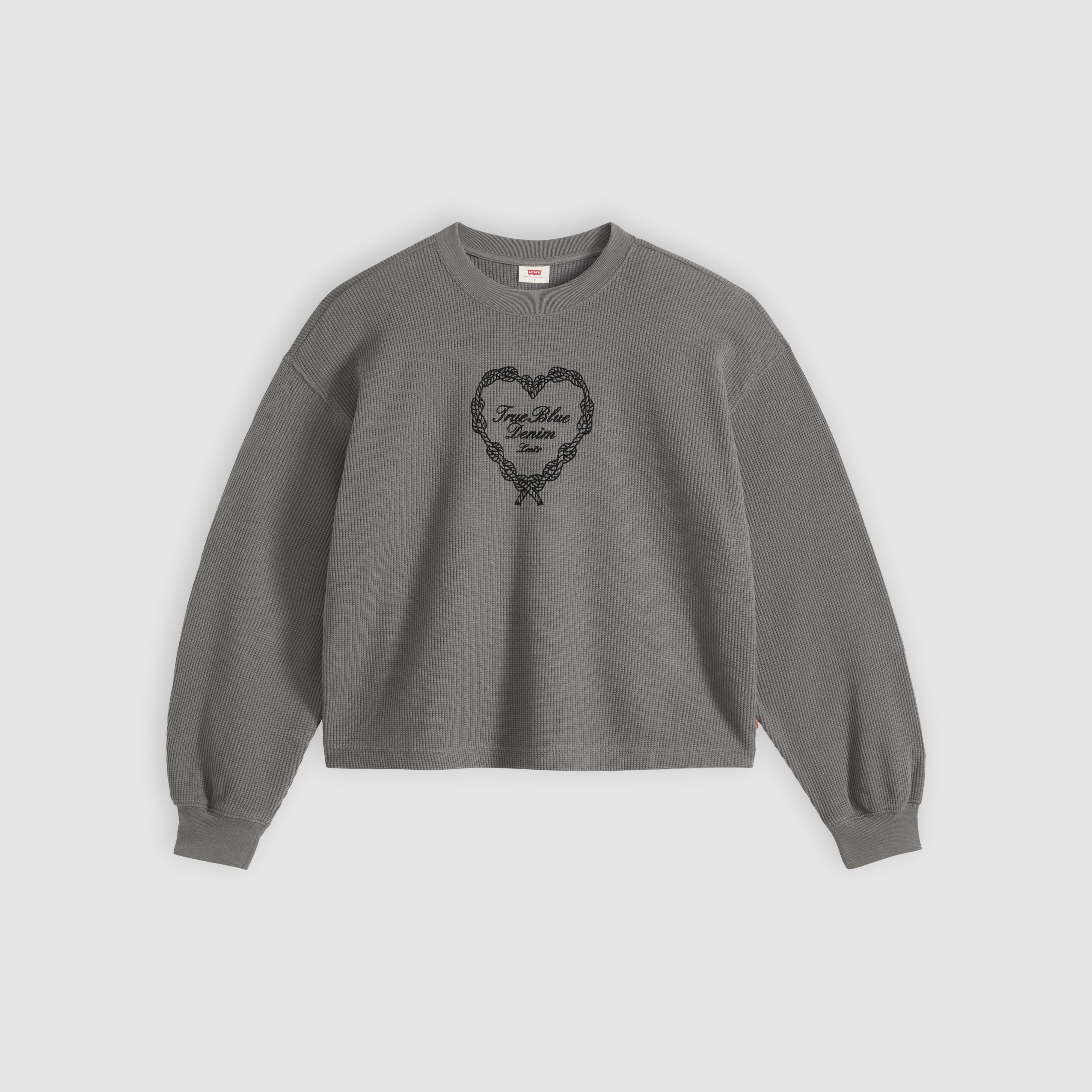 Graphic Relaxed Waffle Long-Sleeve Crewneck Top 5