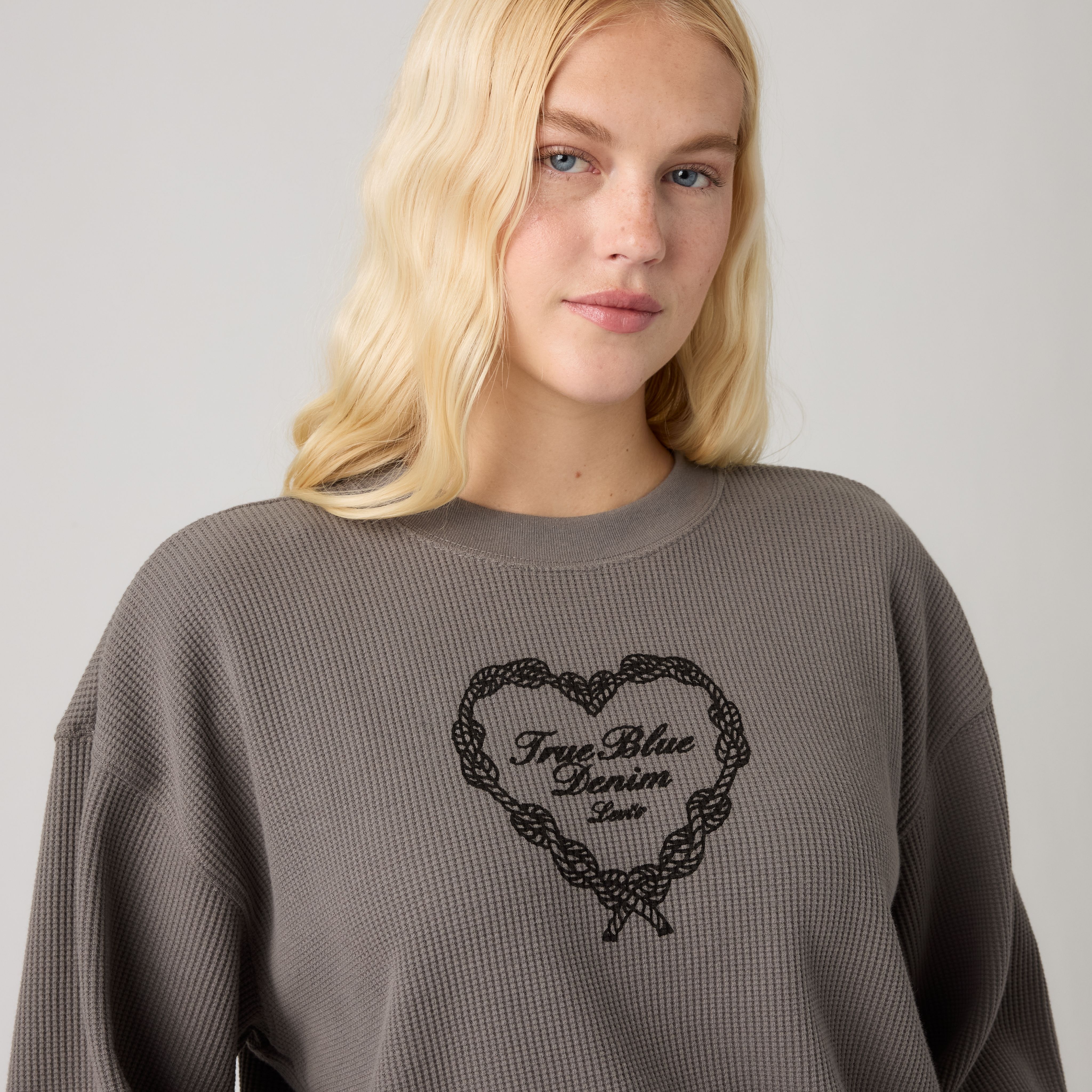 Graphic Relaxed Waffle Long-Sleeve Crewneck Top 2