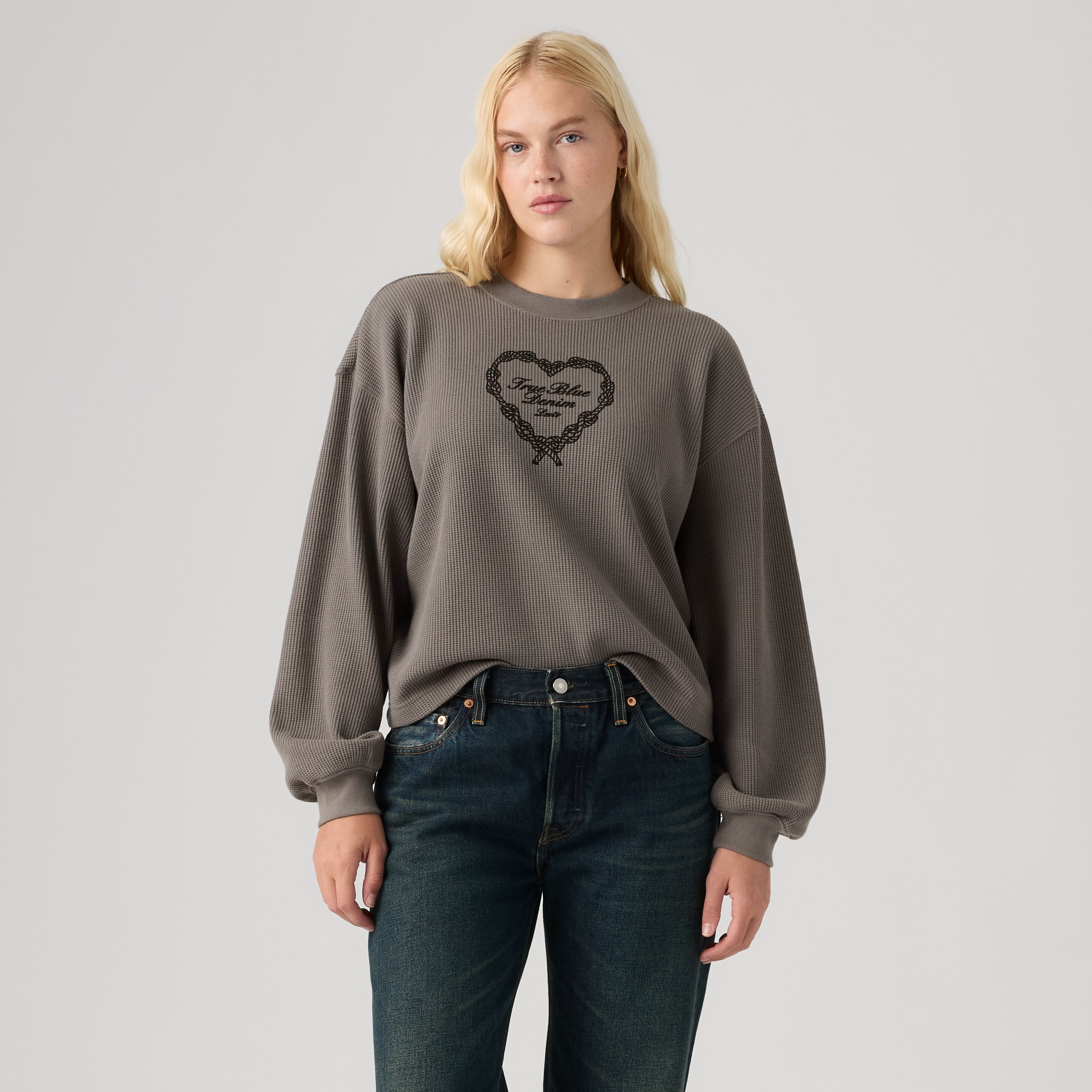 Graphic Relaxed Waffle Long-Sleeve Crewneck Top 3
