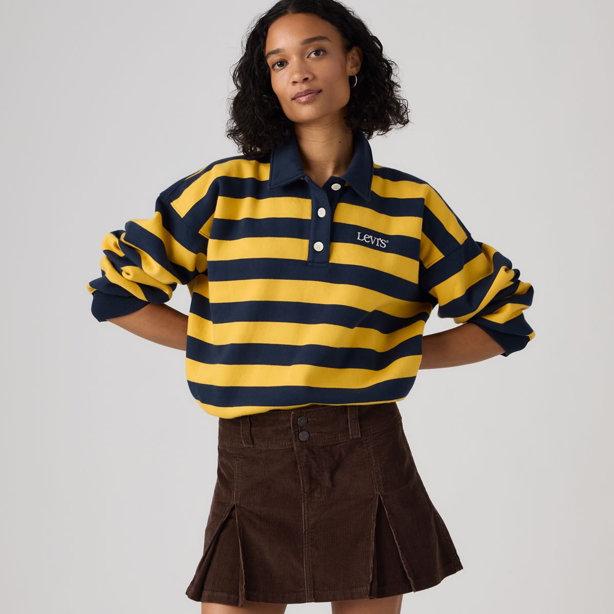 Graphic Vintage Rugby Fleece — Stripe Rugby Arch Logo Spicy Mustard - Yellow