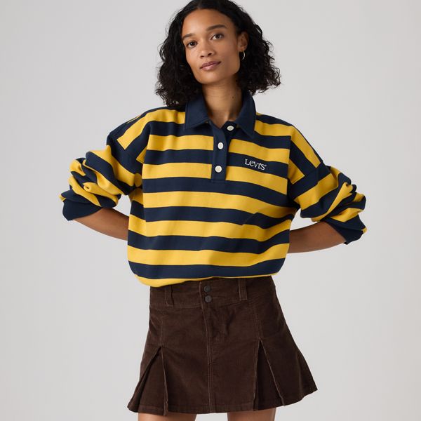 Graphic Vintage Rugby Fleece — Stripe Rugby Arch Logo Spicy Mustard - Yellow