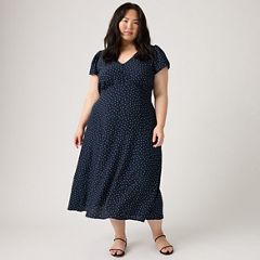 Lilith Midi Dress (Plus Size) — Inga Dot Navy Blazer - Blue 1