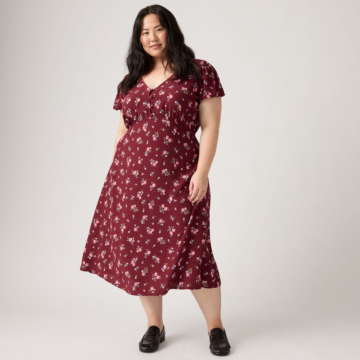 Lilith Midi Dress (Plus Size) — Abellona Floral Cabernet - Multi-Color