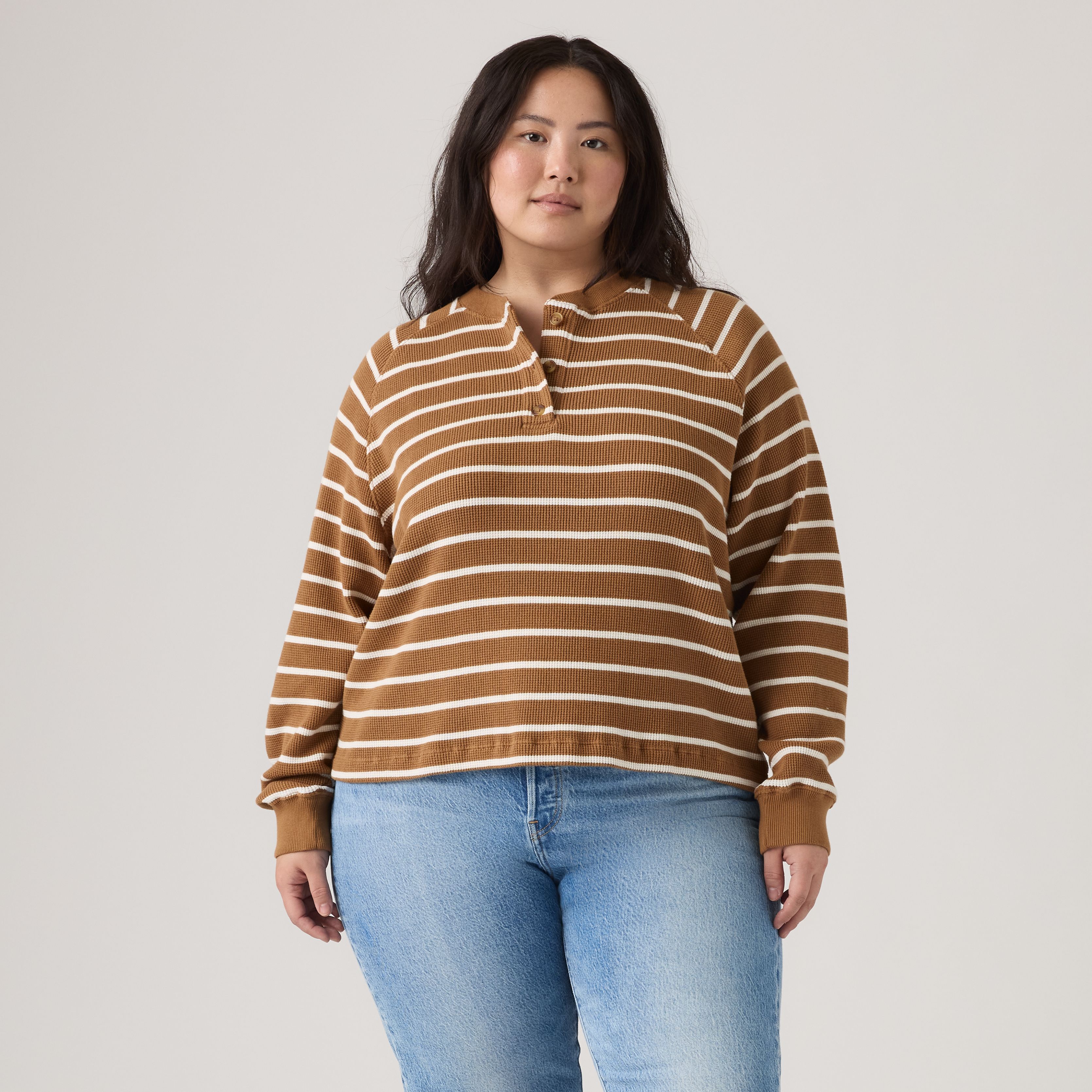 Женский топ Levi's Lassen Henley (Plus Size), цвет: Полосатый коричневый — фото 3