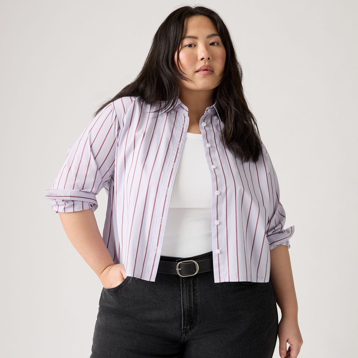 Sully Long-Sleeve Shirt (Plus Size) — Adora Stripe Lavender Blue - Purple