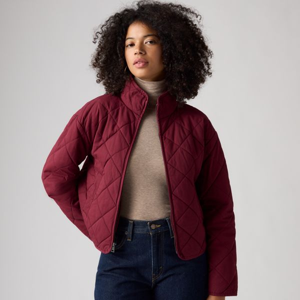 Diamond Quilted Cotton Jacket — Red - Red