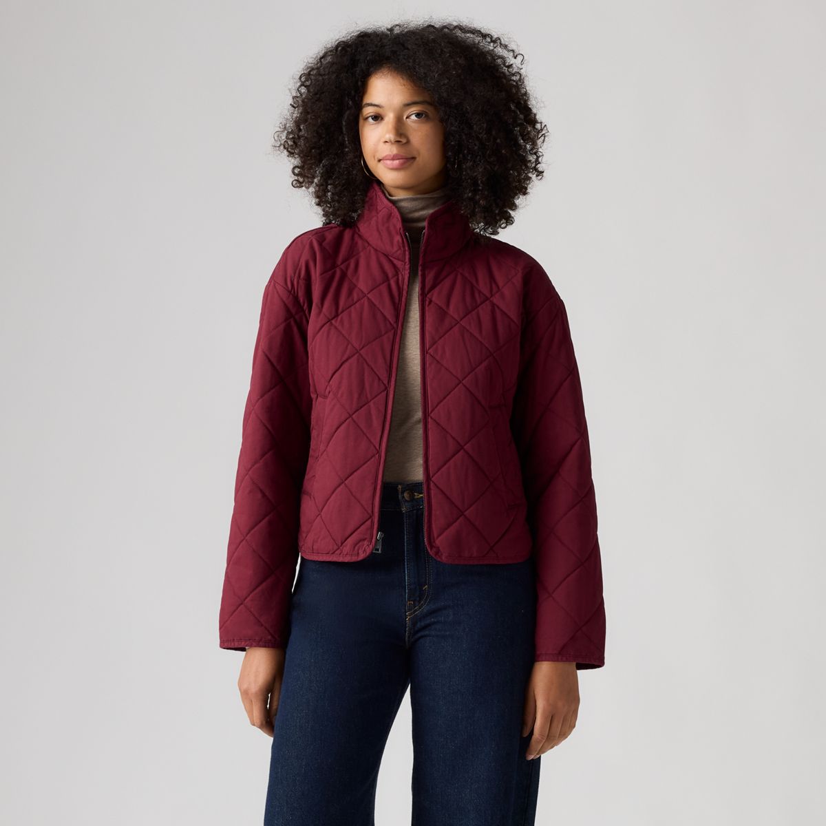 Diamond Quilted Cotton Jacket — Red - Red