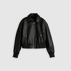 Faux Leather Cropped Bomber Jacket — Faux Leather Black - Black 5