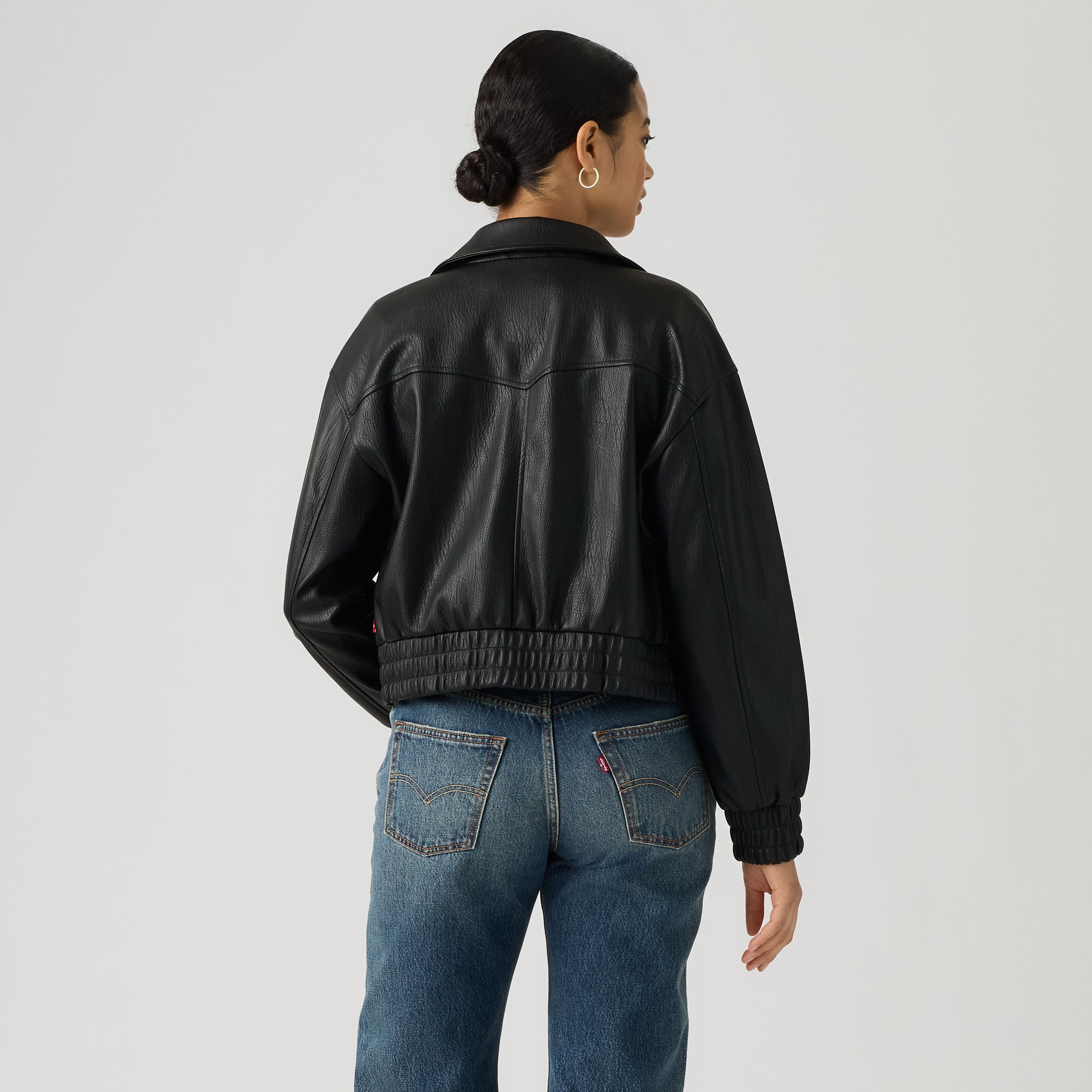 Faux Leather Cropped Bomber Jacket 4