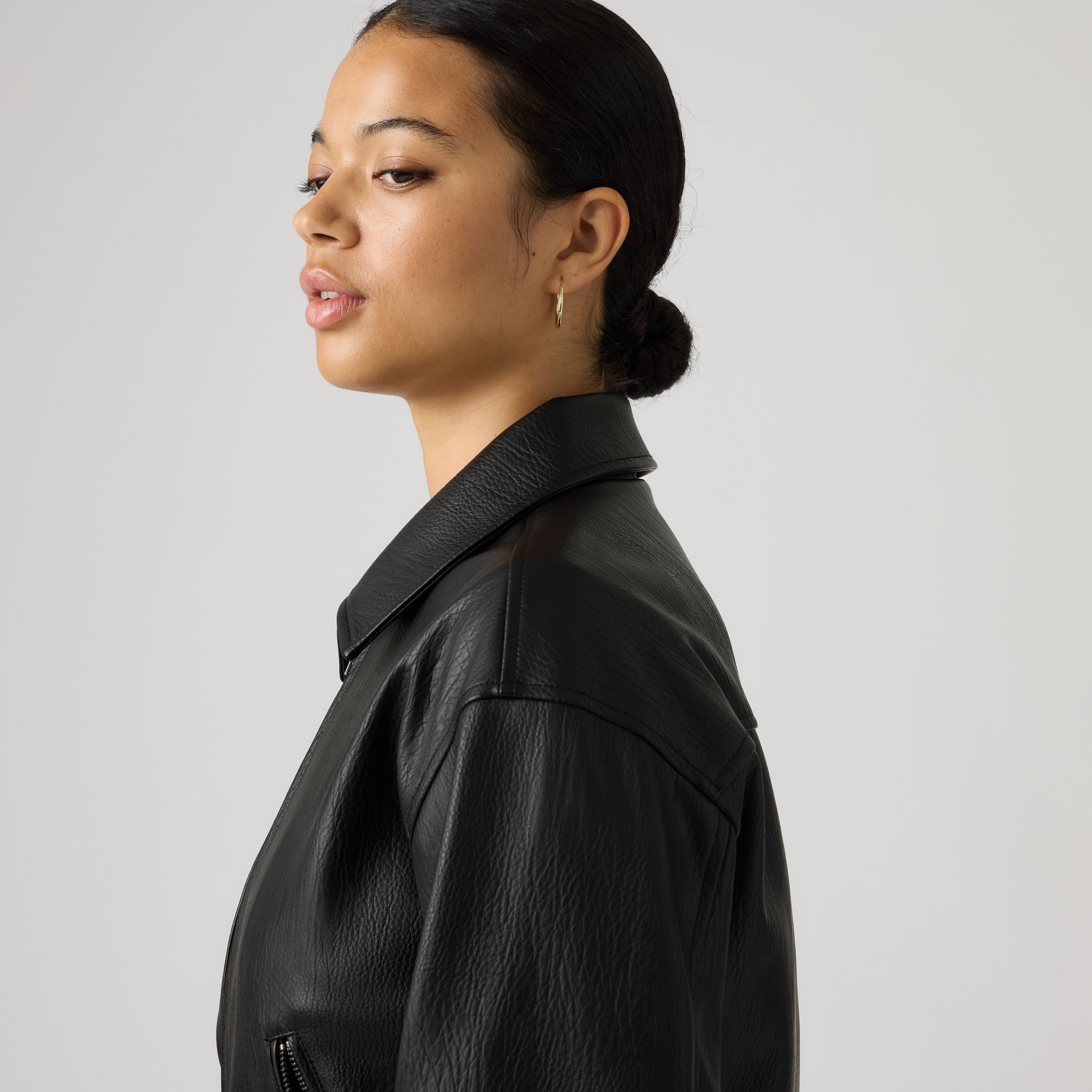Faux Leather Cropped Bomber Jacket 2