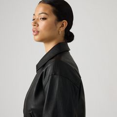 Faux Leather Cropped Bomber Jacket — Faux Leather Black - Black 2