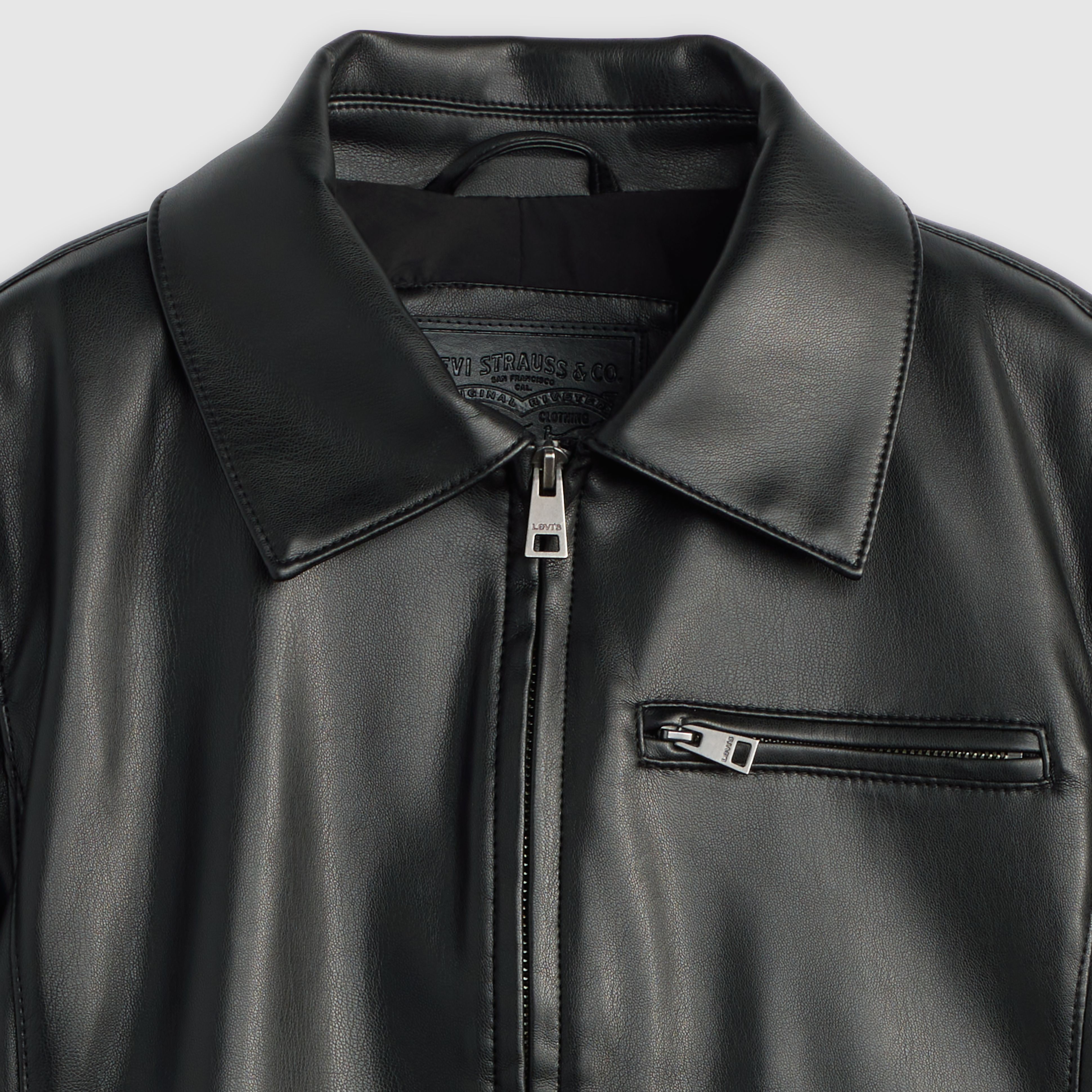 Faux Leather Laydown Zip-Up Jacket 6