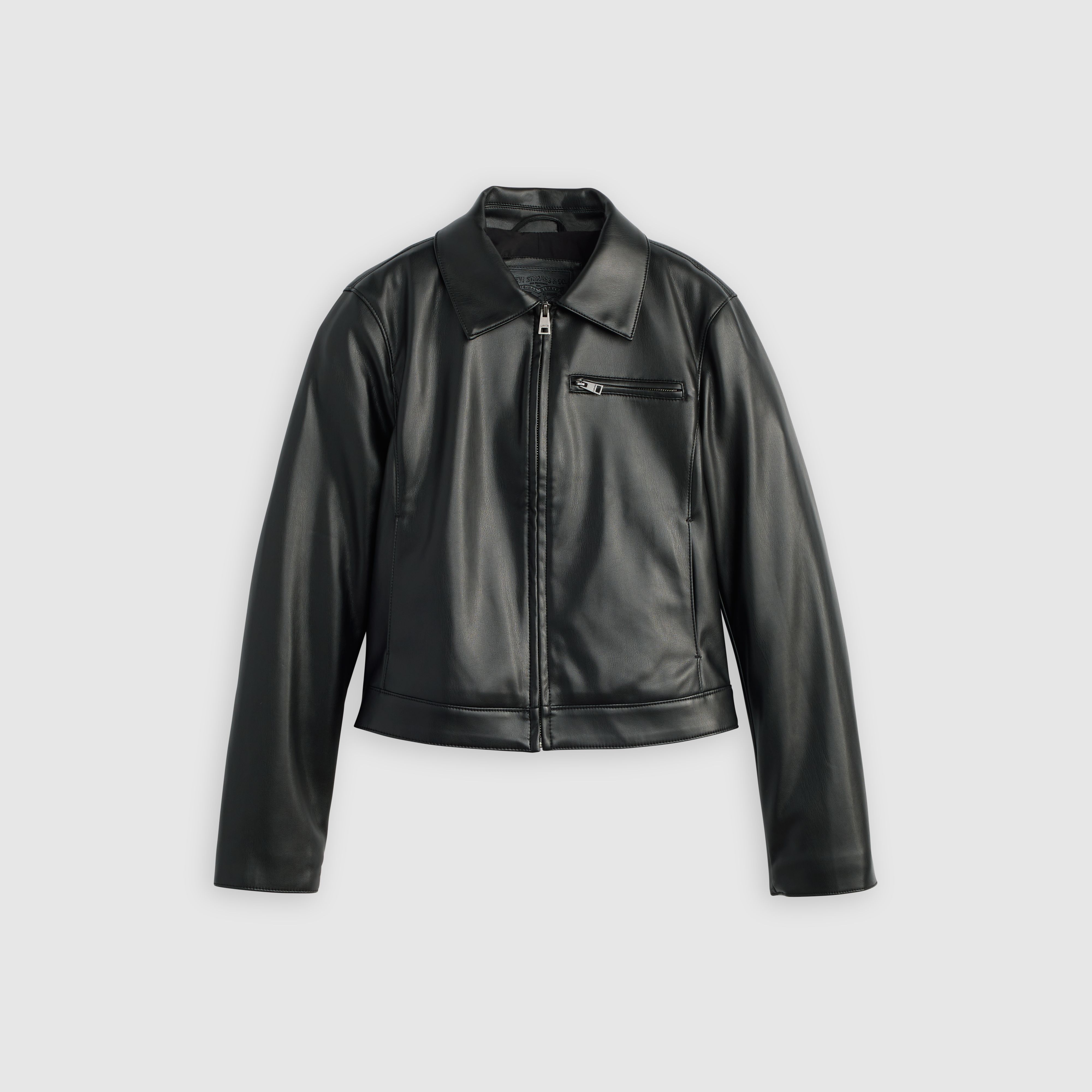 Faux Leather Laydown Zip-Up Jacket 5