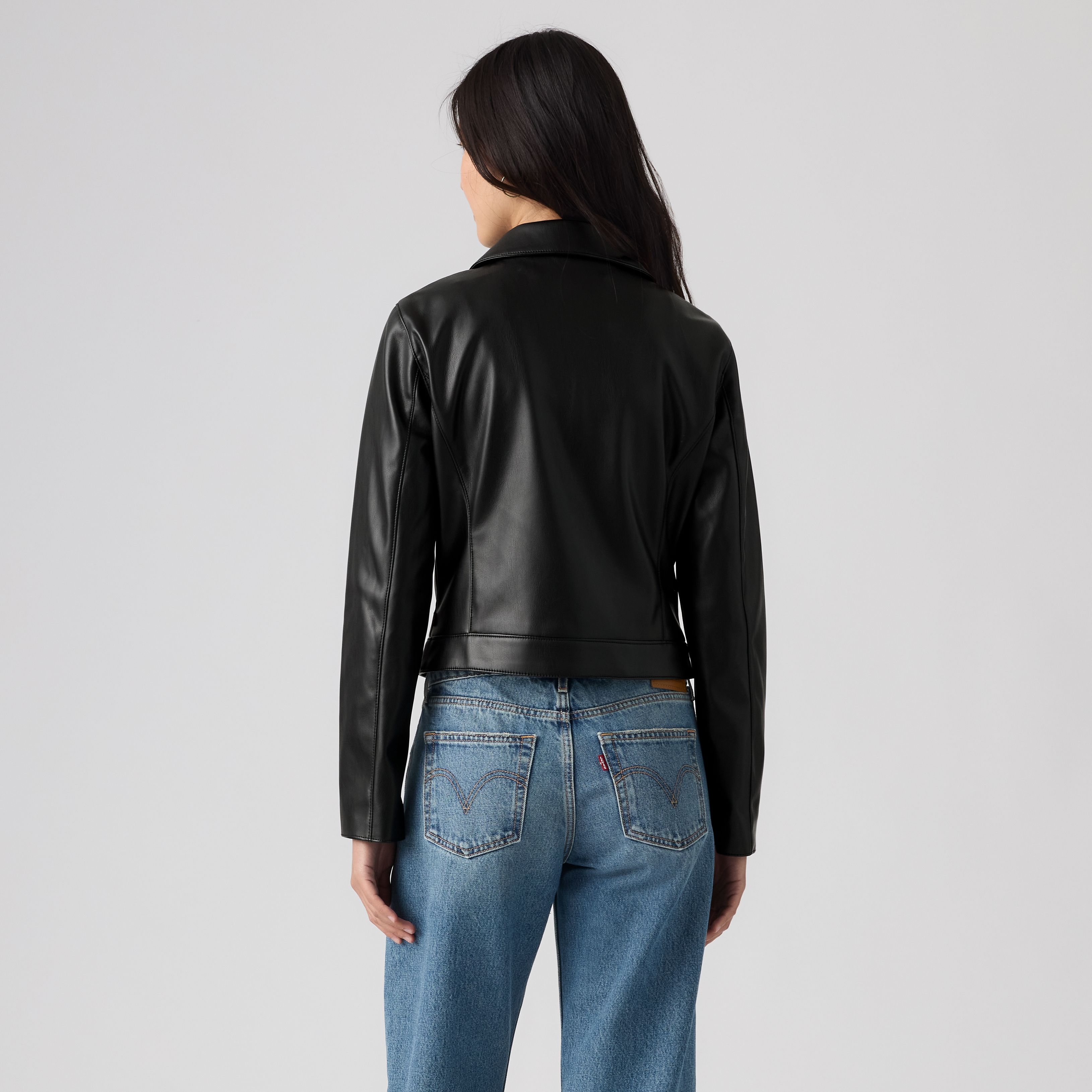 Faux Leather Laydown Zip-Up Jacket 4