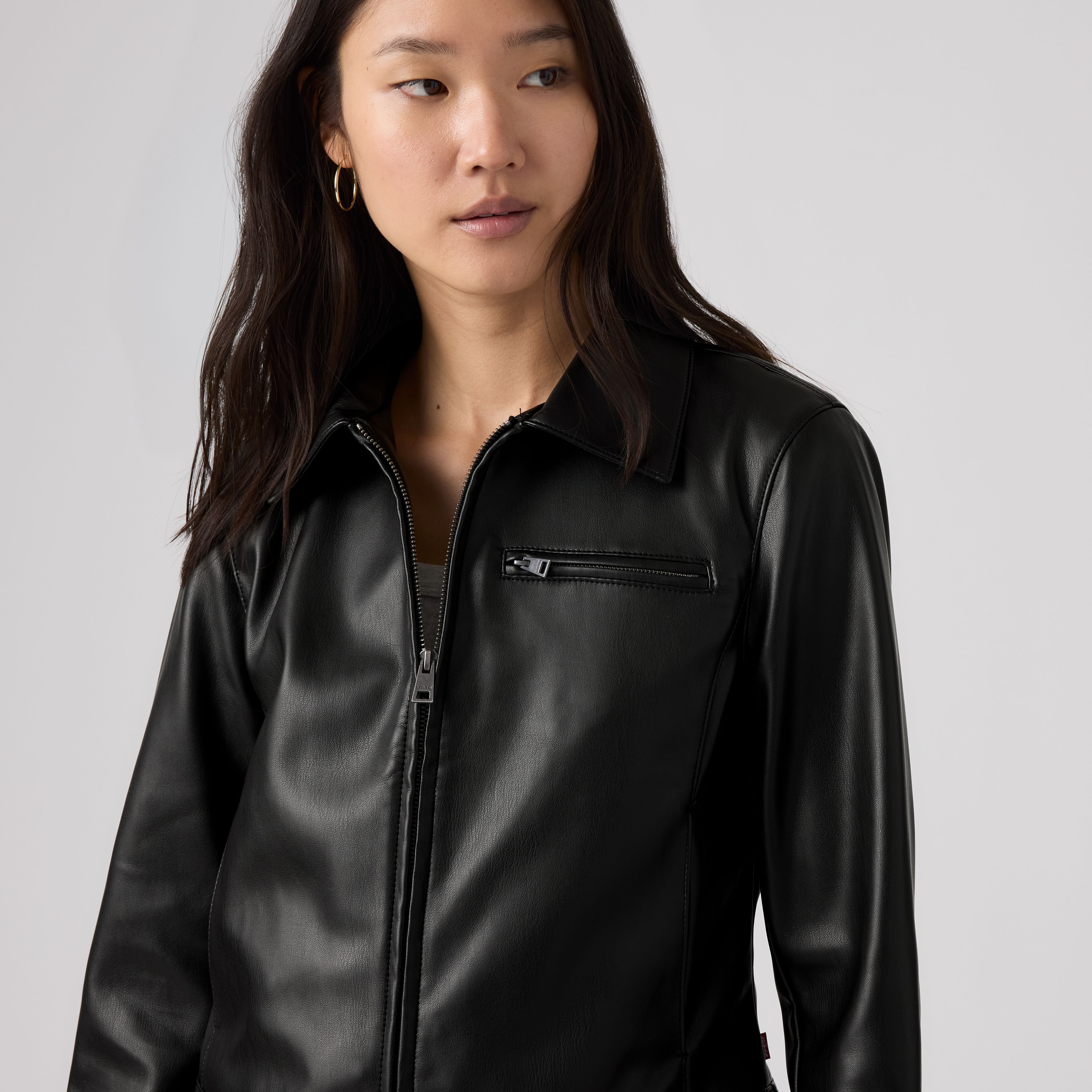 Faux Leather Laydown Zip-Up Jacket 2