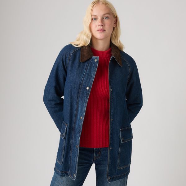 Midweight Barn Jacket With Snap Closure — Blue - Blue