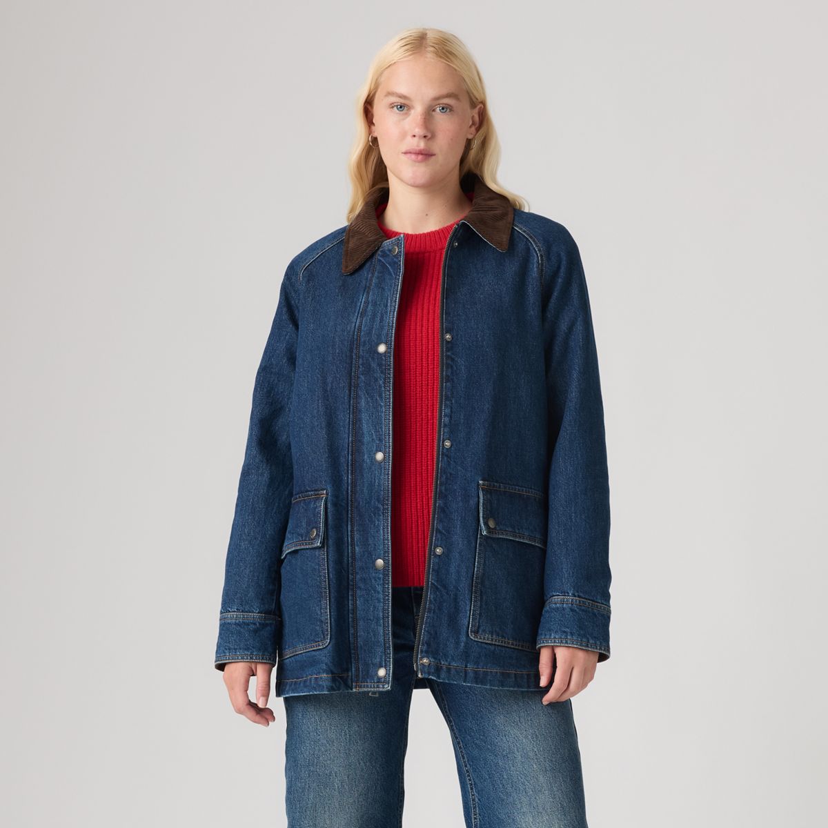 Midweight Barn Jacket With Snap Closure — Blue - Blue