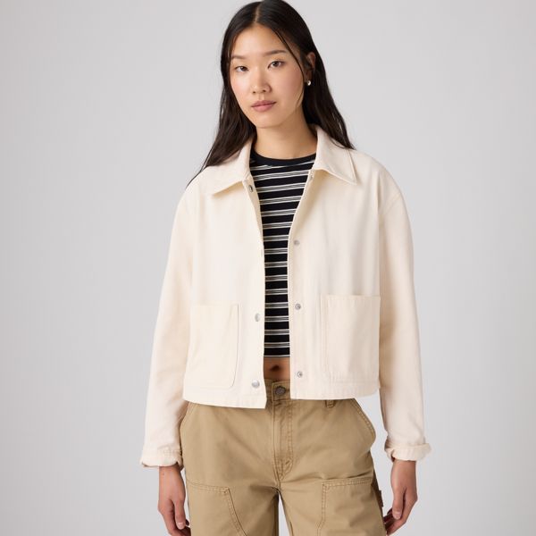 Cropped Chore Coat — Cream - White