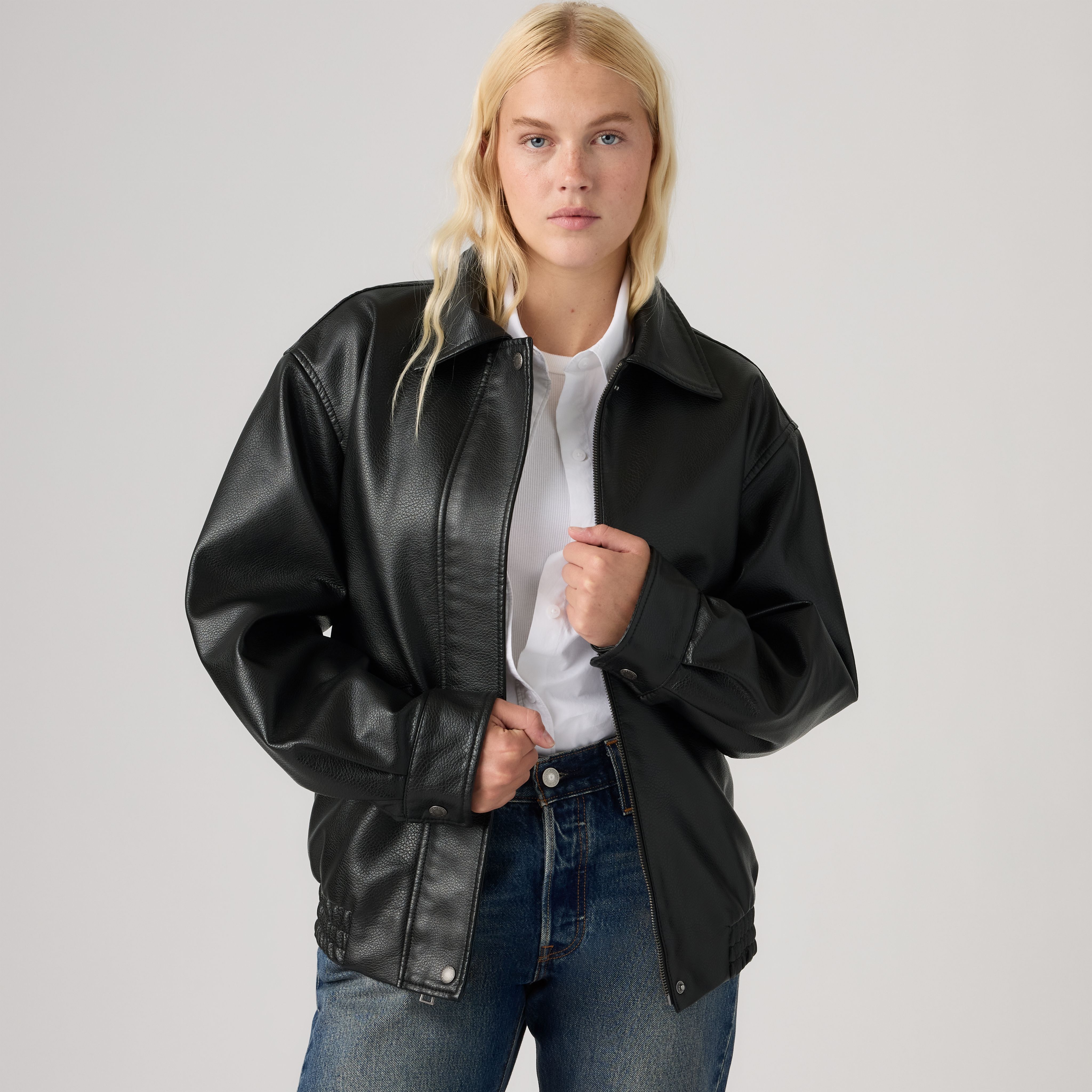 Faux Leather Relaxed Fit Bomber 1