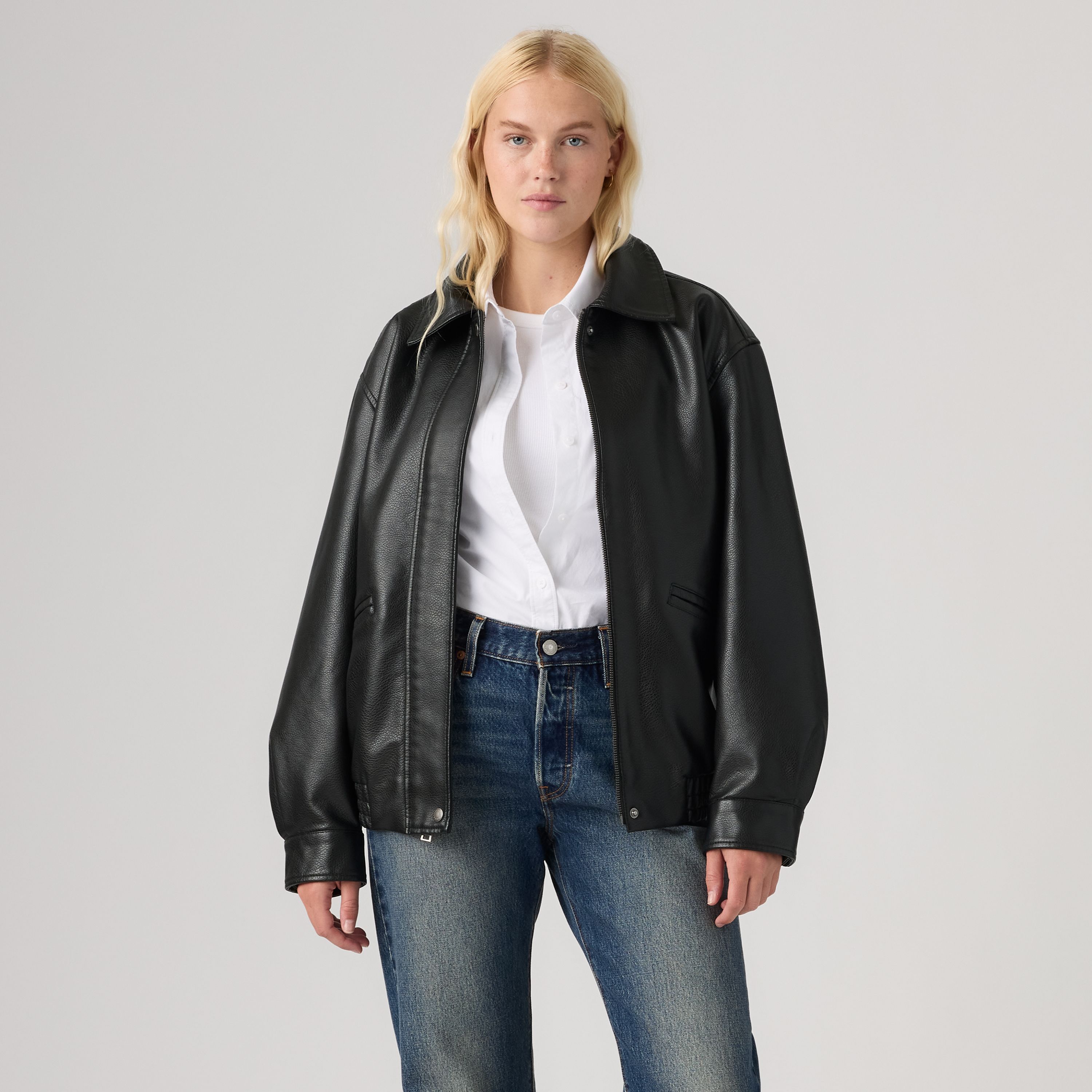 Faux Leather Relaxed Fit Bomber 3