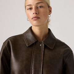 Faux Leather Relaxed Fit Bomber — Brown - Brown 2
