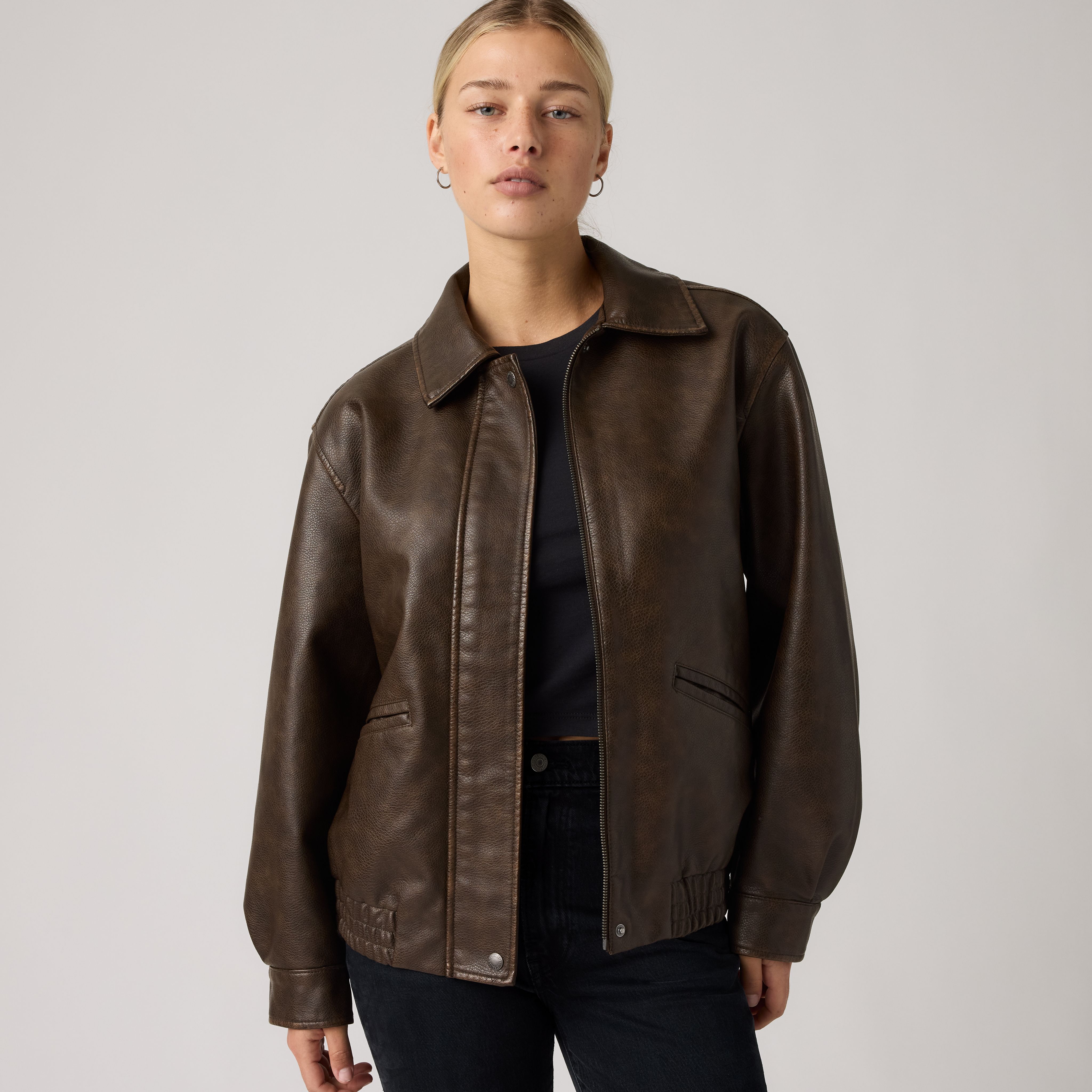 Faux Leather Relaxed Fit Bomber 1
