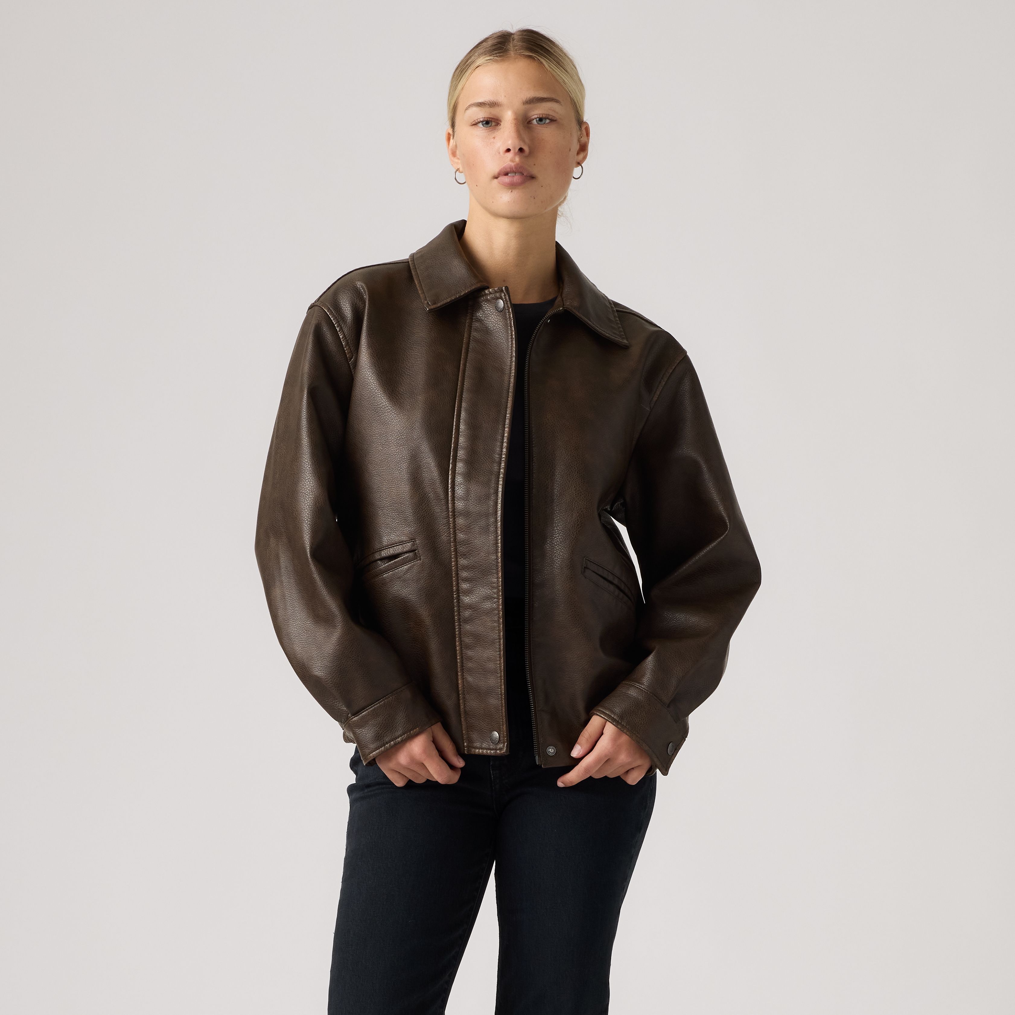 Faux Leather Relaxed Fit Bomber 3
